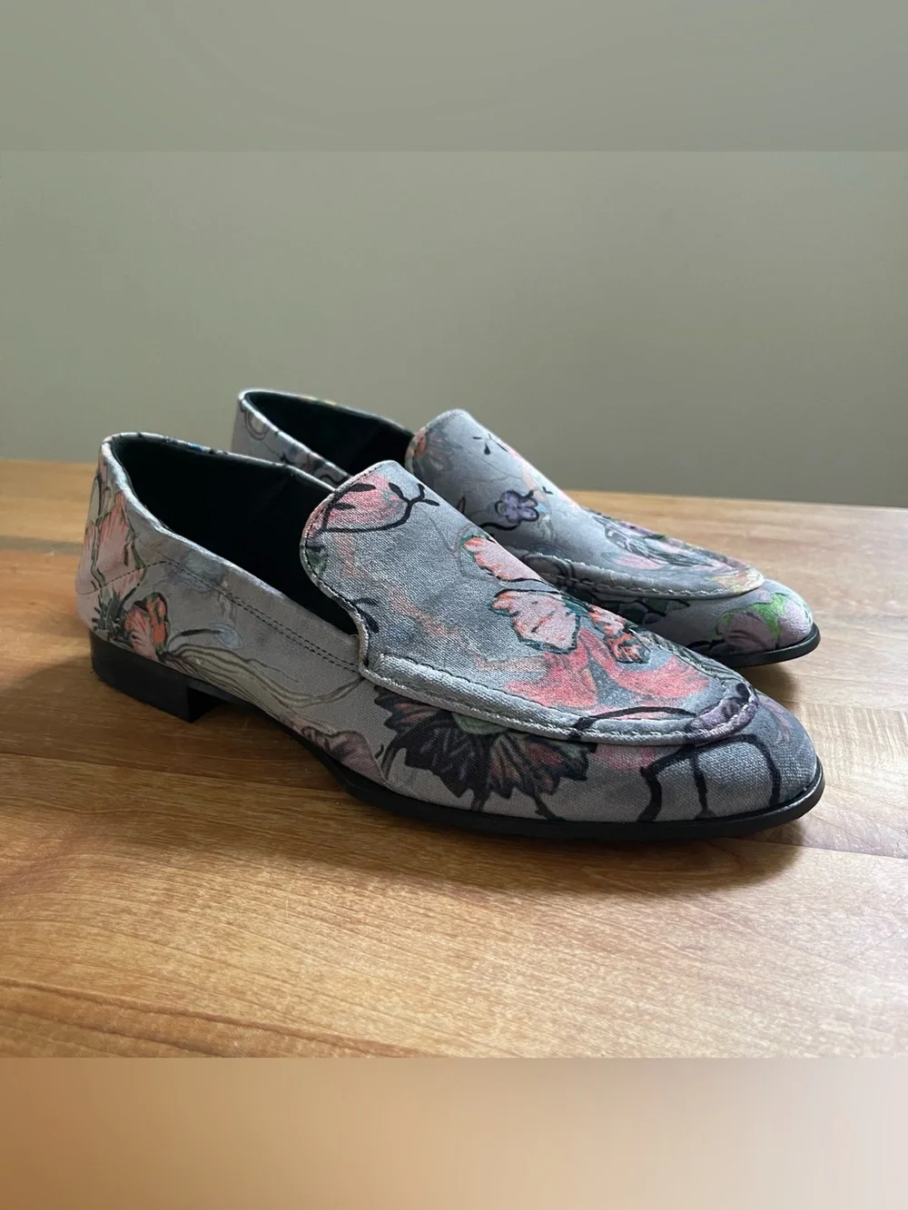 New Rag & Bone  Alix Gray Multicolor Floral Printed Velvet Loafers 36.5  6.5